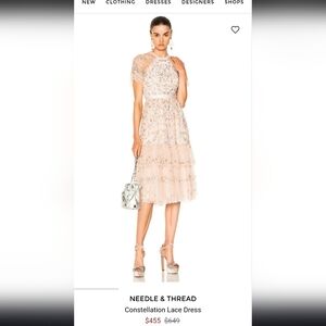 Needle & Thread Blush Beaded Lace Tiered Midi Dress- Constellation Size 6